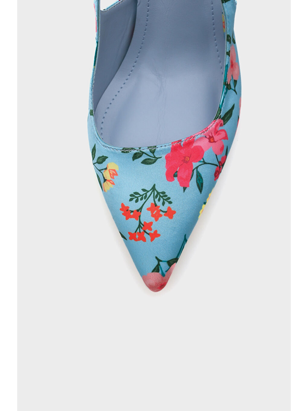 Mavi Rebeca Arkası Açık Sivri Burunlu Yüksek Topuklu Çiçek Desenli Kadın Ayakkabı-2