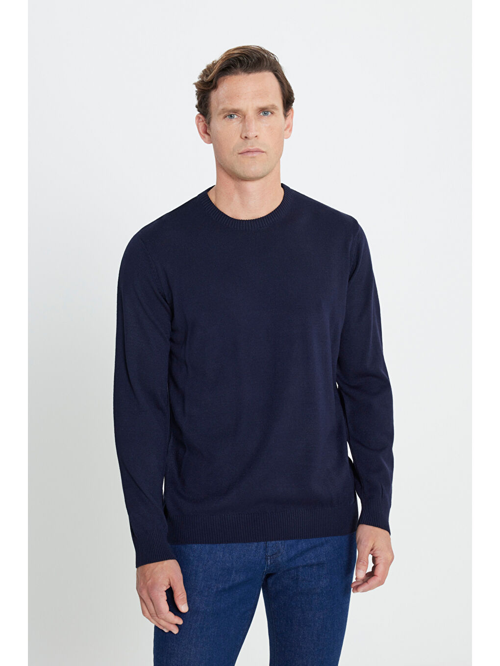 Erkek Lacivert Bisiklet Yaka Triko Kazak