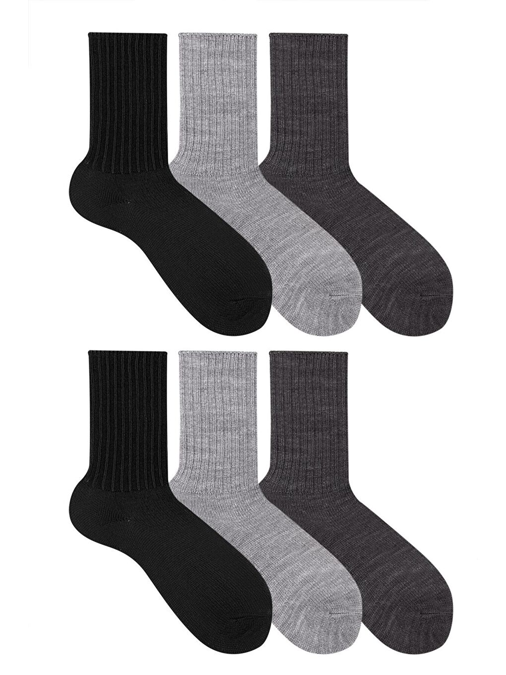 OZZY SOCKS Siyah-Antrasit-Gri Melanj 6 Çift Kışlık Kadın Yünlü Uyku Çorabı Soft Touch - 7