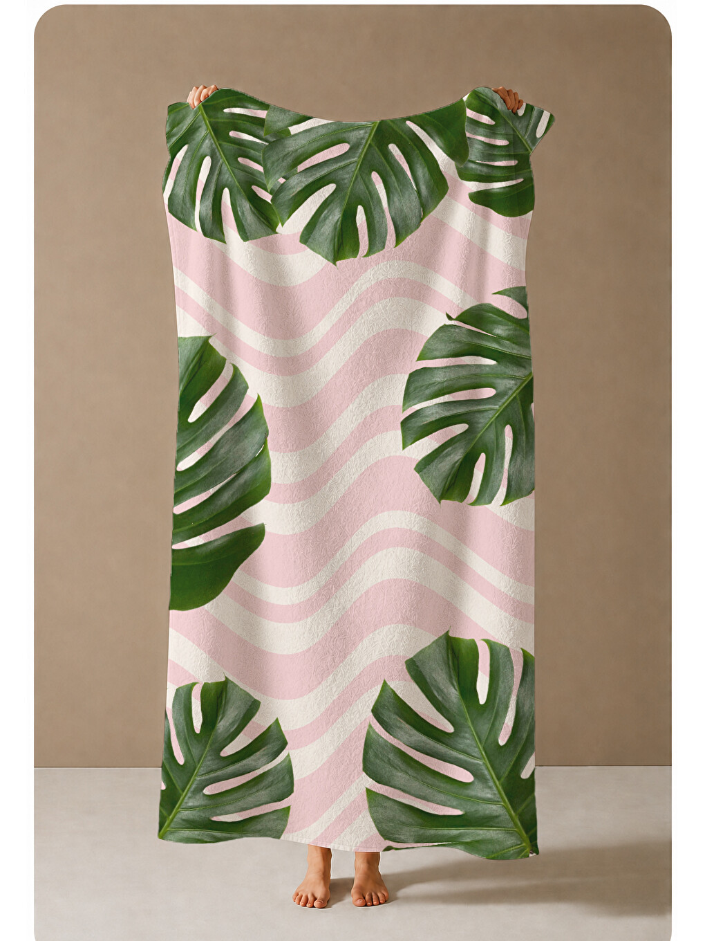 Pembe Tropikal Palmiye Yaprağı Desenli 70x150 Cm Dijital Baskılı Plaj Ve Banyo Havlusu-3