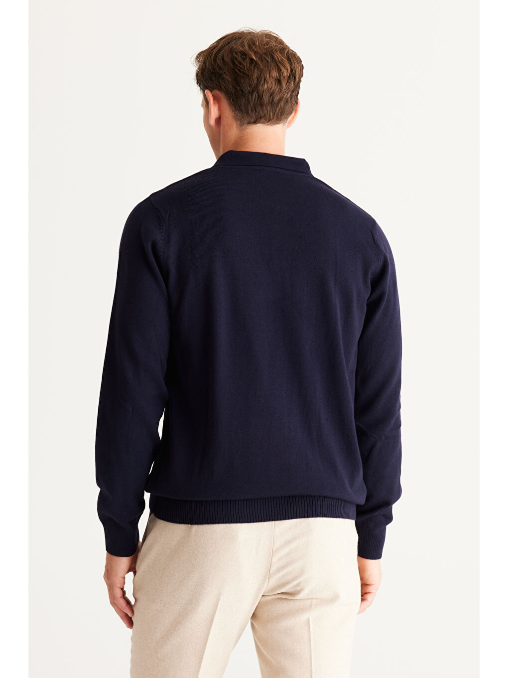 Erkek Lacivert Tüylenme Yapmayan Anti Pilling Kumaş Standart Fit Polo Yaka Triko-6