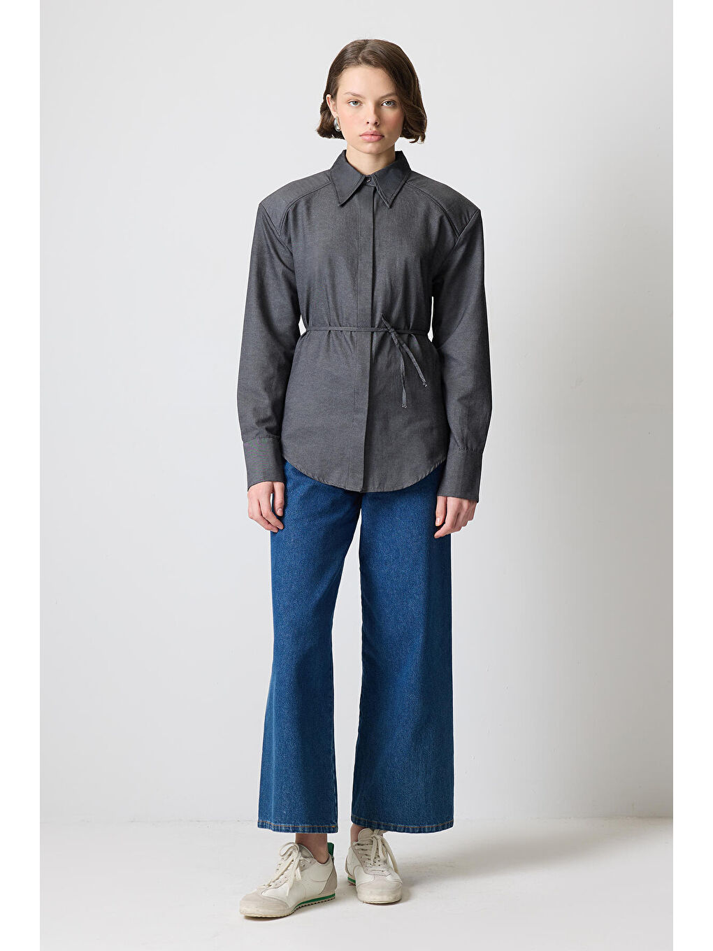 Antrasit Biye Kemerli Vatkalı Gömlek