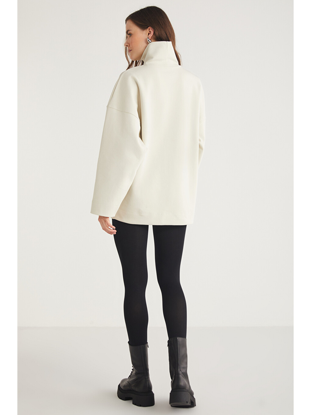 Hermıone Kadın %100 Organik Pamuklu Boğazlı Yaka Flare Kol Açık Bej Sweatshirt-6