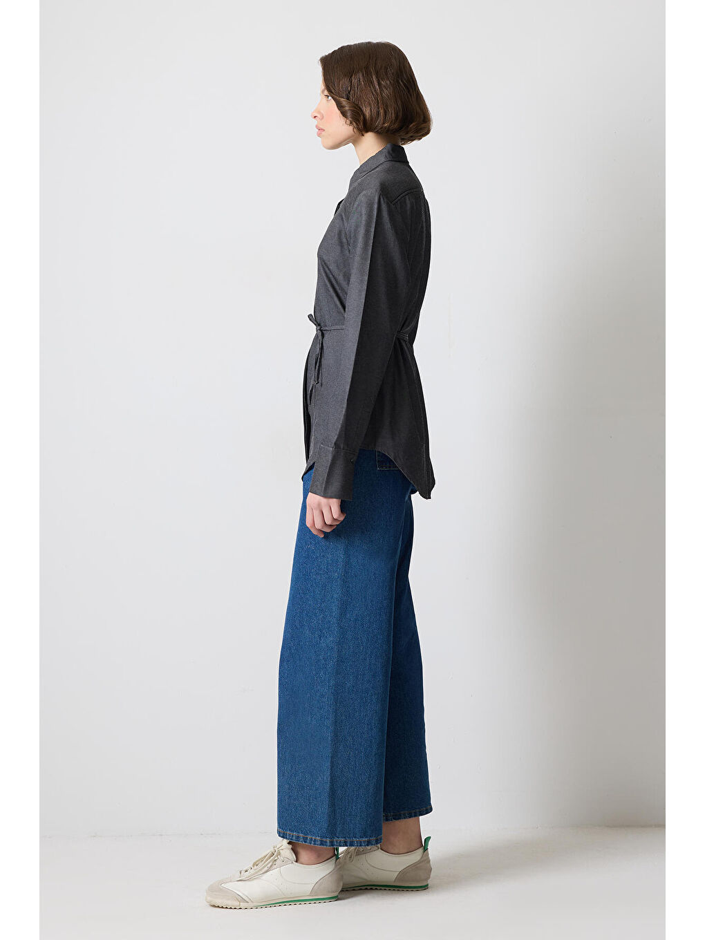 Antrasit Biye Kemerli Vatkalı Gömlek-2