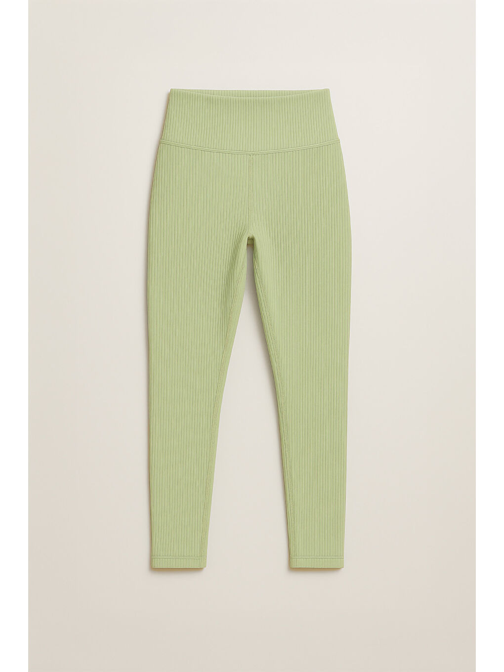 Yeşil Yüksek Bel Toparlayıcı Ripli Fitilli Spor Kadın Tayt-3