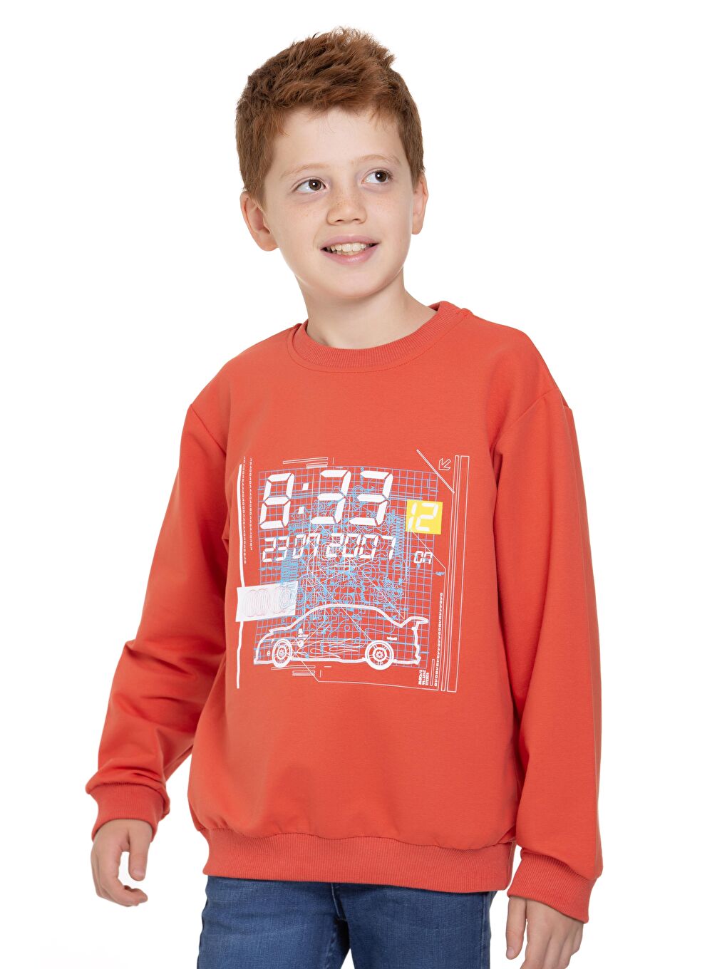 Zepkids Kahverengi Bisiklet Yaka Araba Baskılı Kiremit Renk Erkek Çocuk Sweatshirt - 2