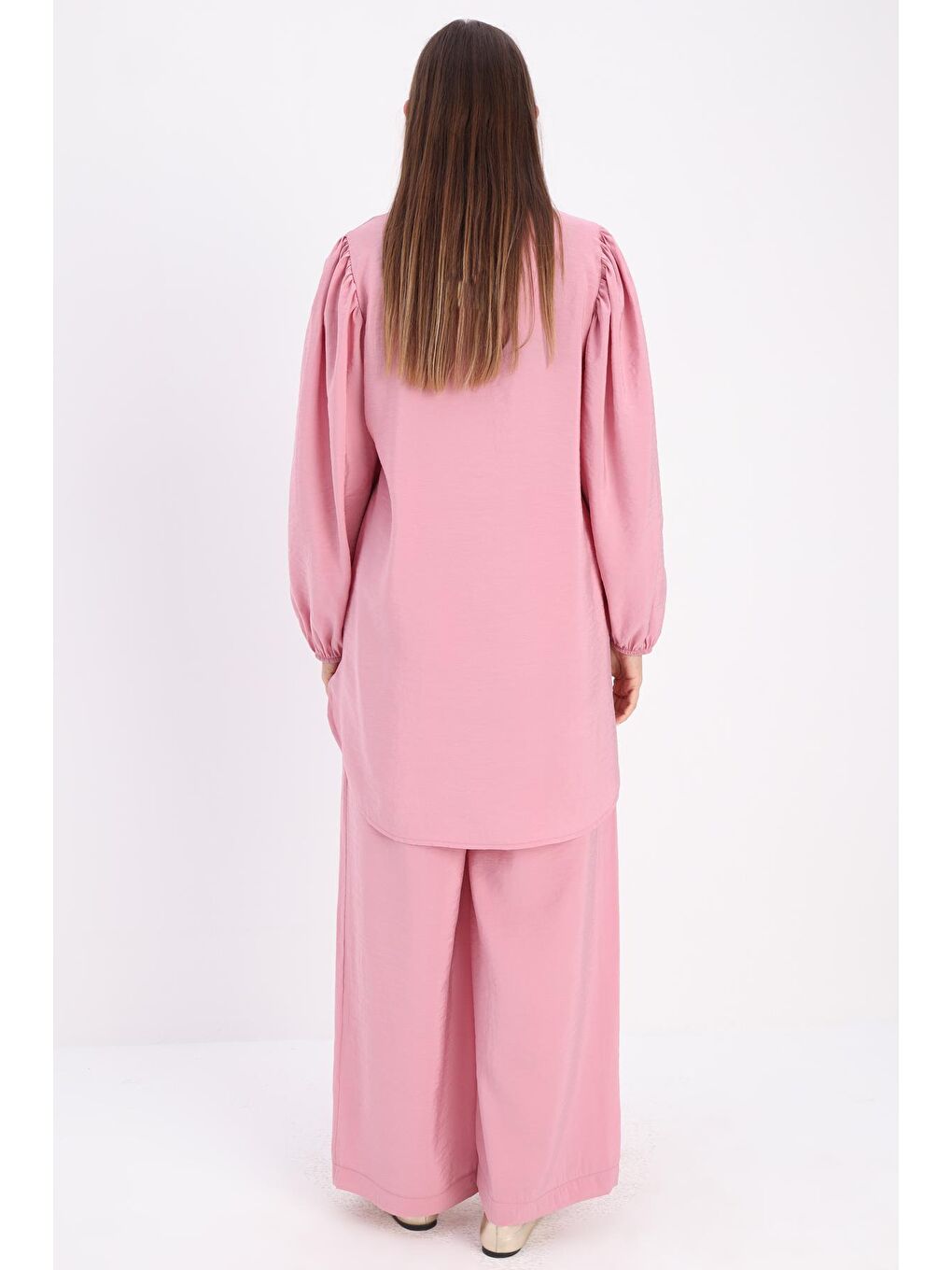 Pembe Pudra Düğmeli Modal Pantolonlu  Takım-3