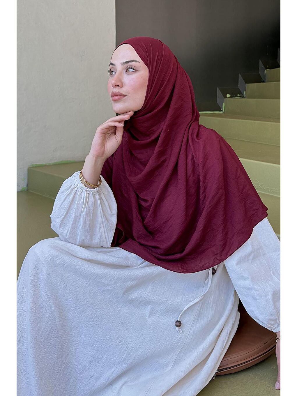 Organic Premium Şal Bordo-2