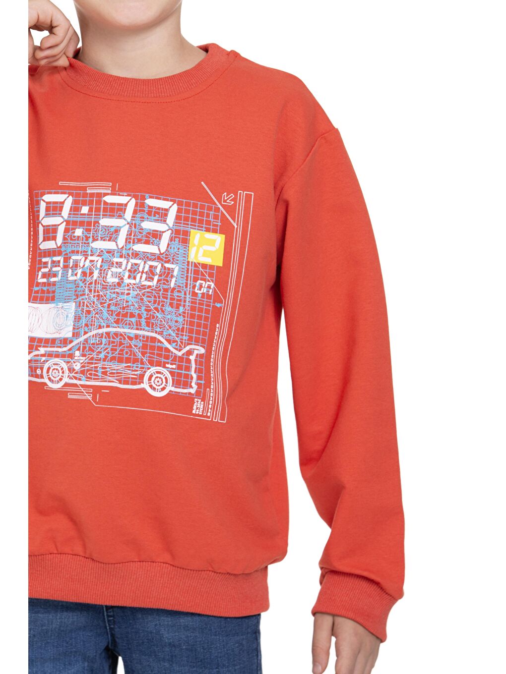 Zepkids Kahverengi Bisiklet Yaka Araba Baskılı Kiremit Renk Erkek Çocuk Sweatshirt - 4