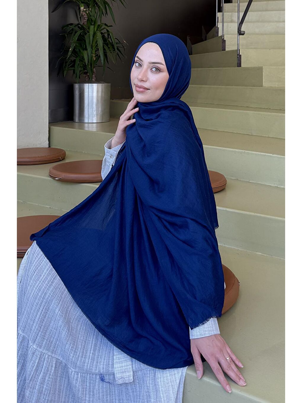 Organic Premium Şal Gece Mavisi