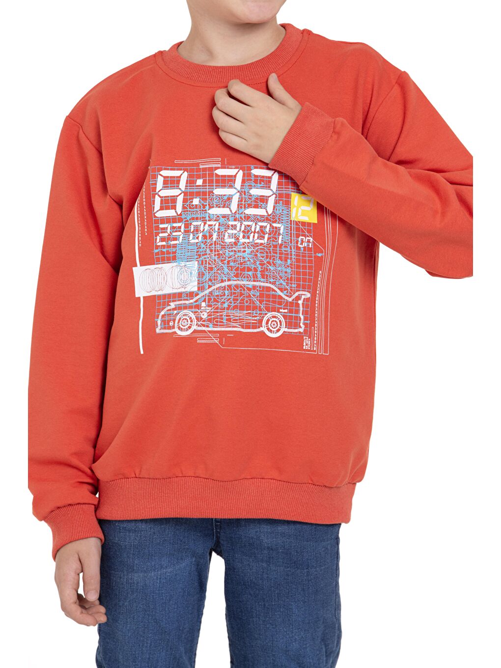 Zepkids Kahverengi Bisiklet Yaka Araba Baskılı Kiremit Renk Erkek Çocuk Sweatshirt - 6