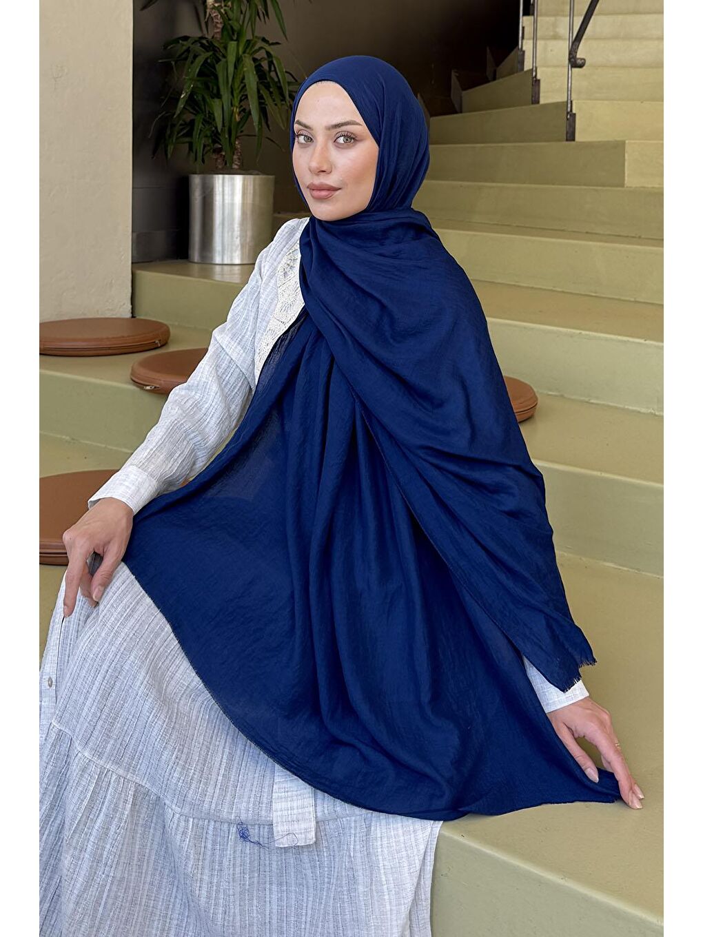 Organic Premium Şal Gece Mavisi-1