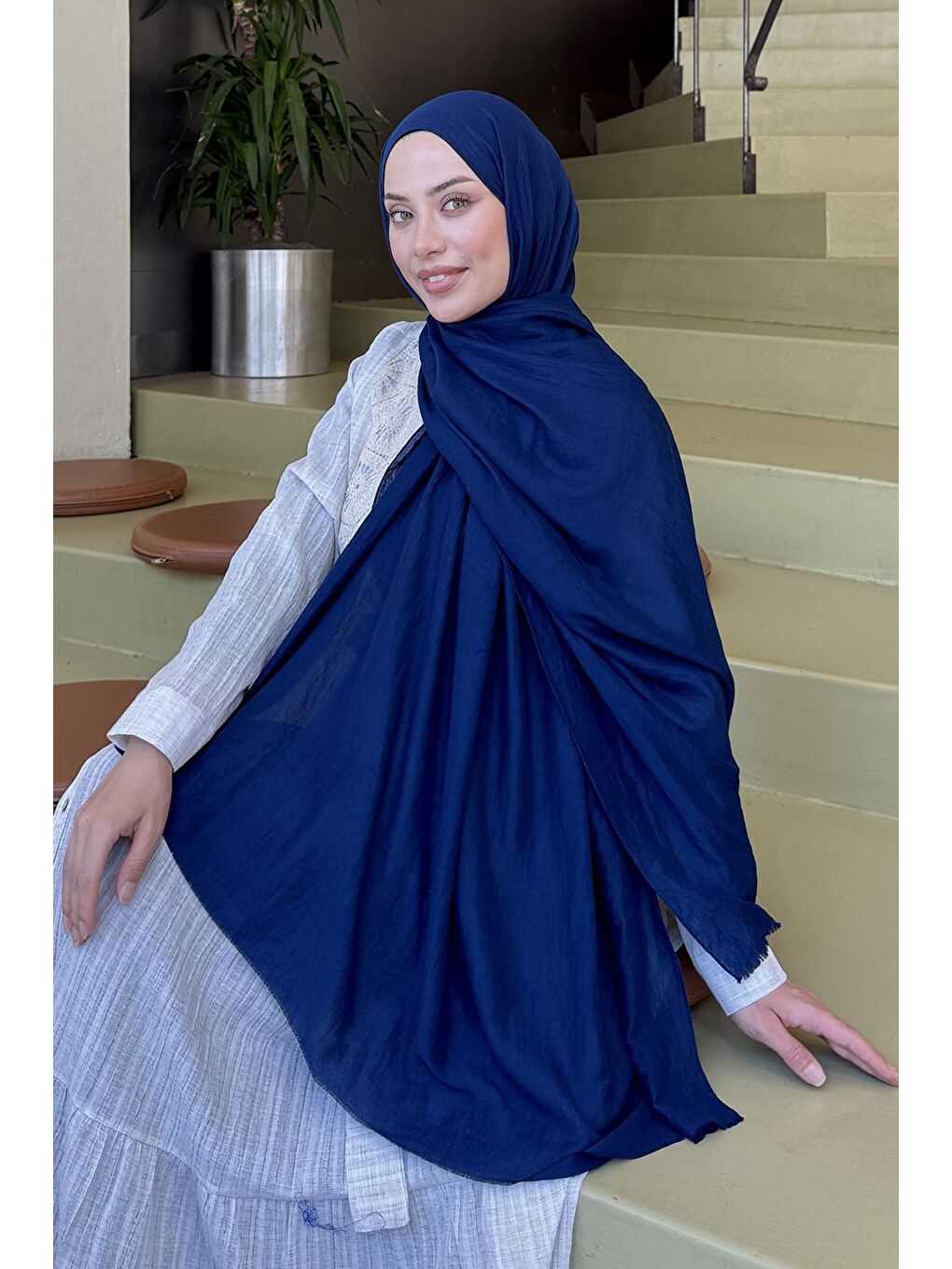 Organic Premium Şal Gece Mavisi-2