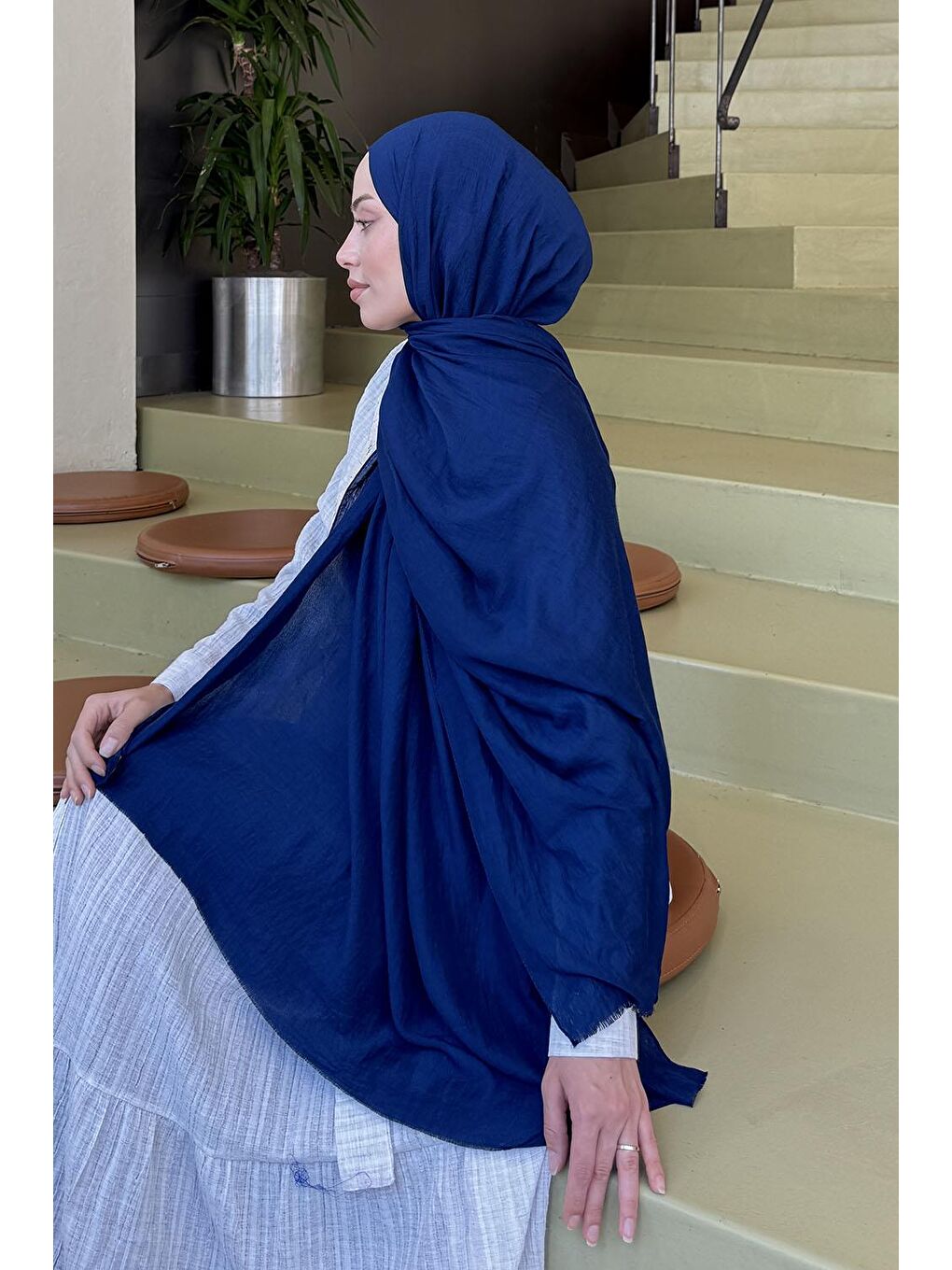Organic Premium Şal Gece Mavisi-3
