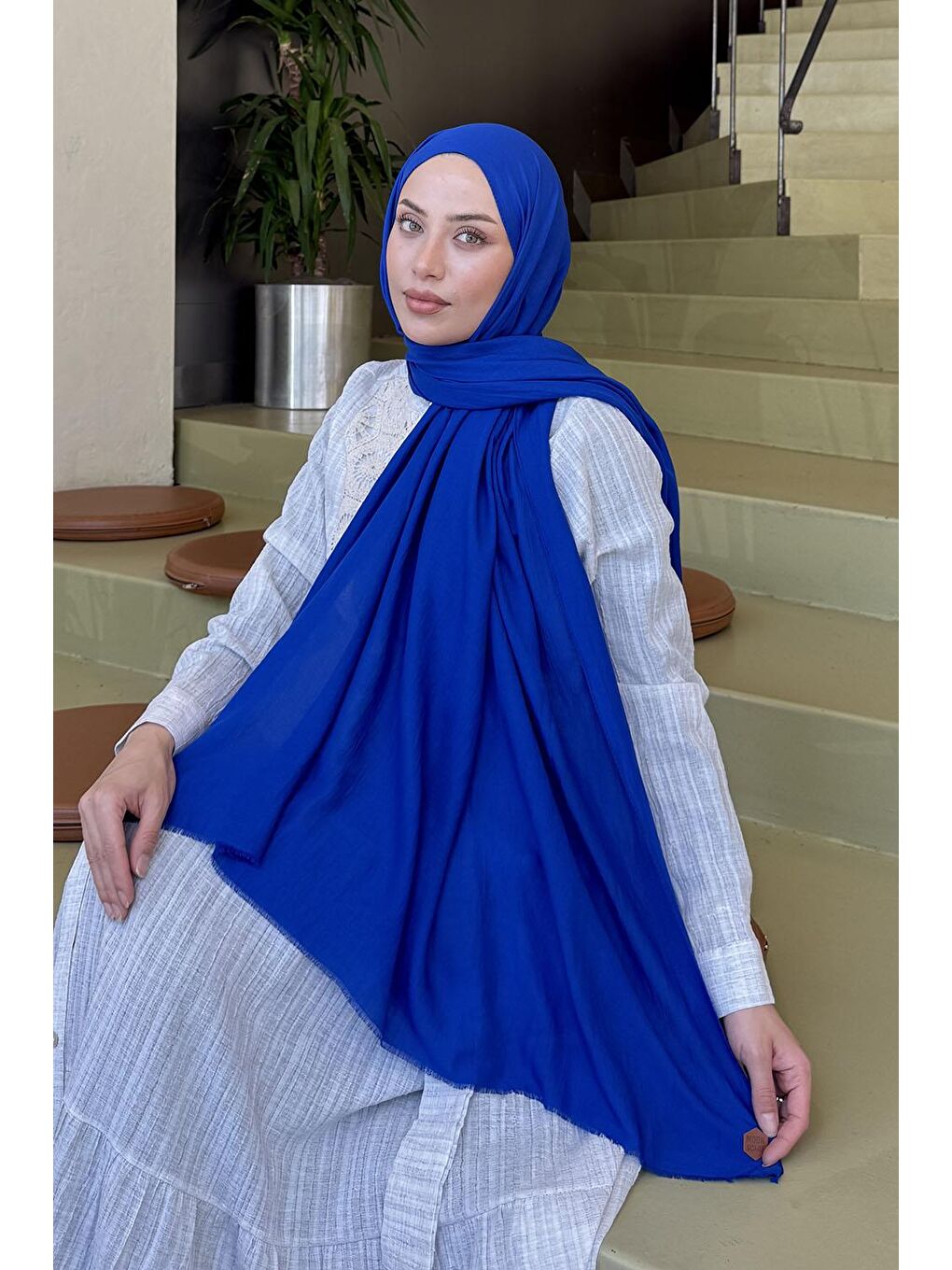 Organic Premium Şal Saks Mavisi