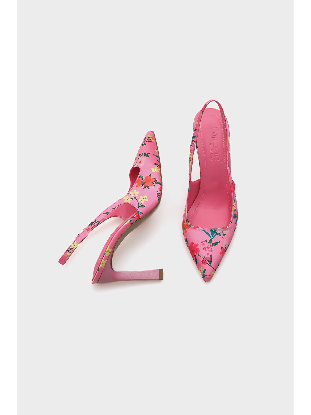 Fuşya Rebeca Arkası Açık Sivri Burunlu Yüksek Topuklu Çiçek Desenli Kadın Ayakkabı-5