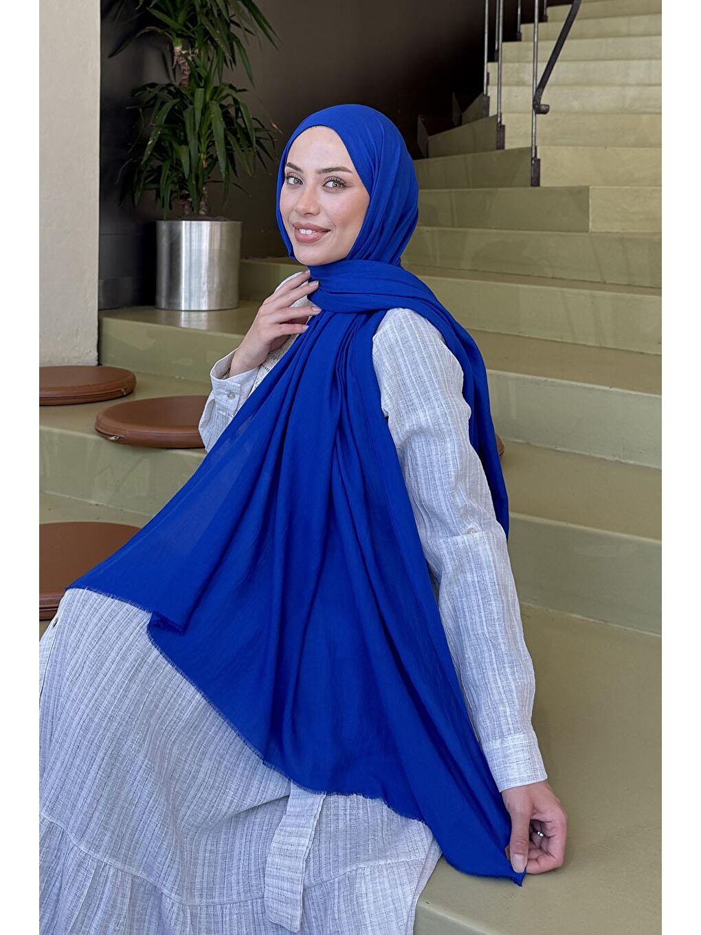 Organic Premium Şal Saks Mavisi-1