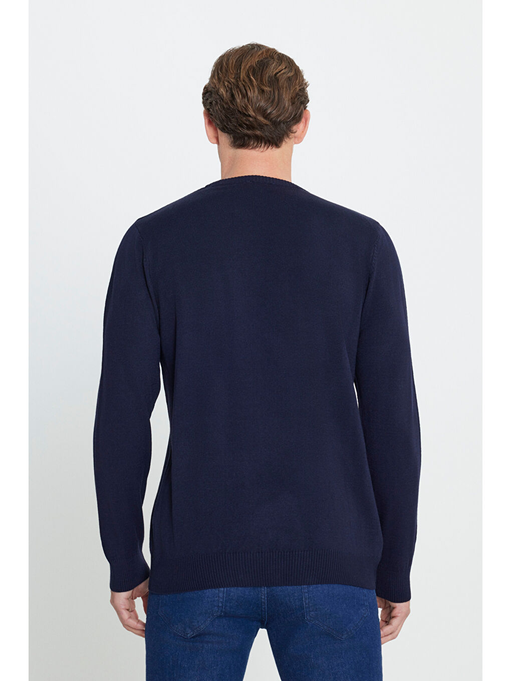 Erkek Lacivert Bisiklet Yaka Triko Kazak-4