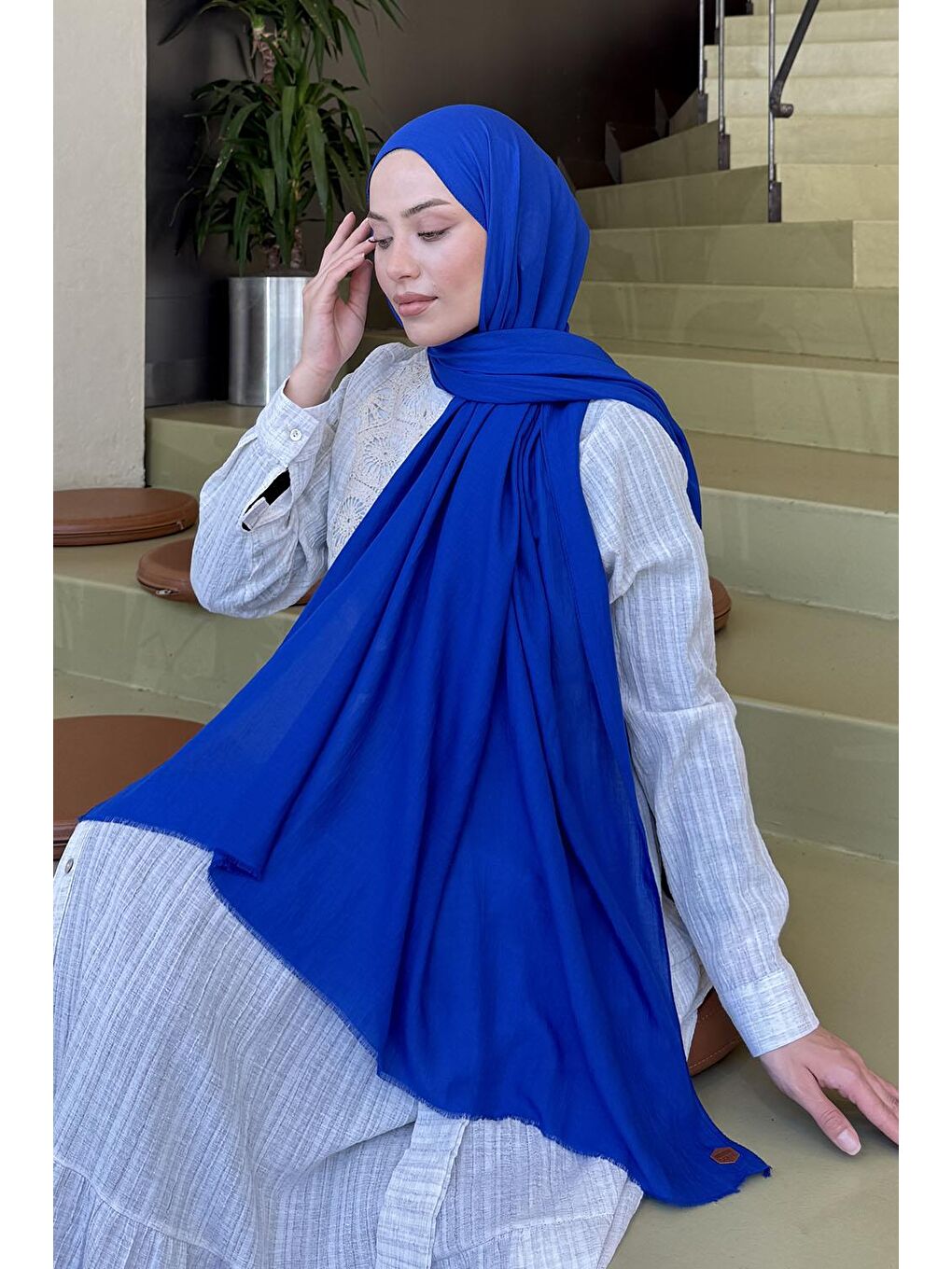 Organic Premium Şal Saks Mavisi-2