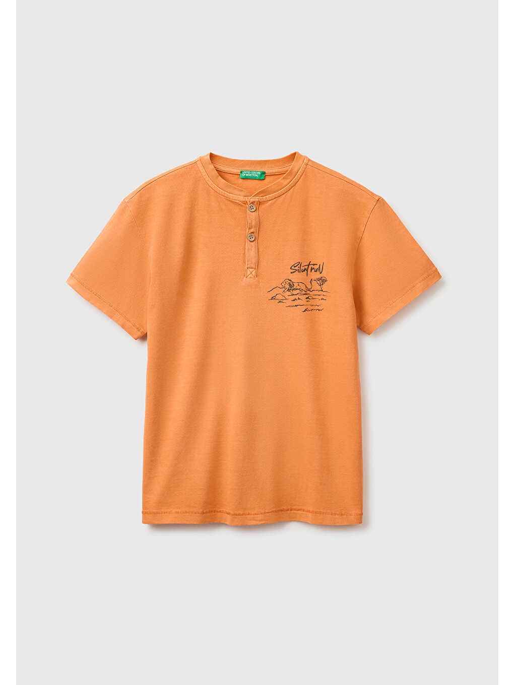 Erkek Çocuk Turuncu İşleme Detaylı Yuvarlak Yaka T-Shirt