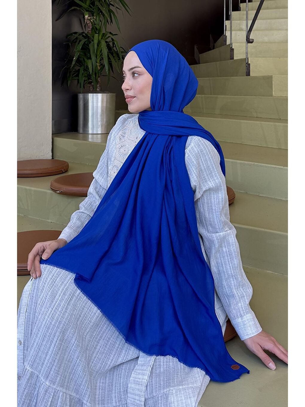 Organic Premium Şal Saks Mavisi-3