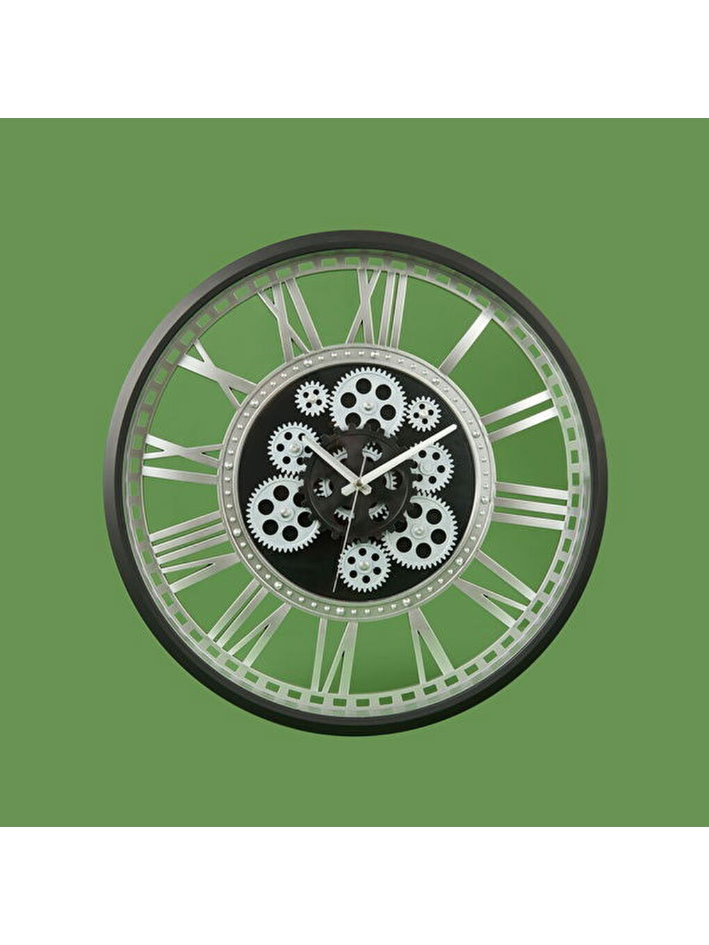 Çarklı Duvar Saati - Siyah / Gri - 50 cm