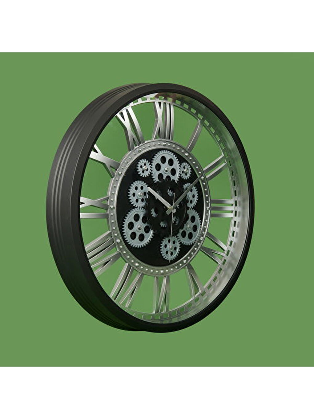 Çarklı Duvar Saati - Siyah / Gri - 50 cm-1