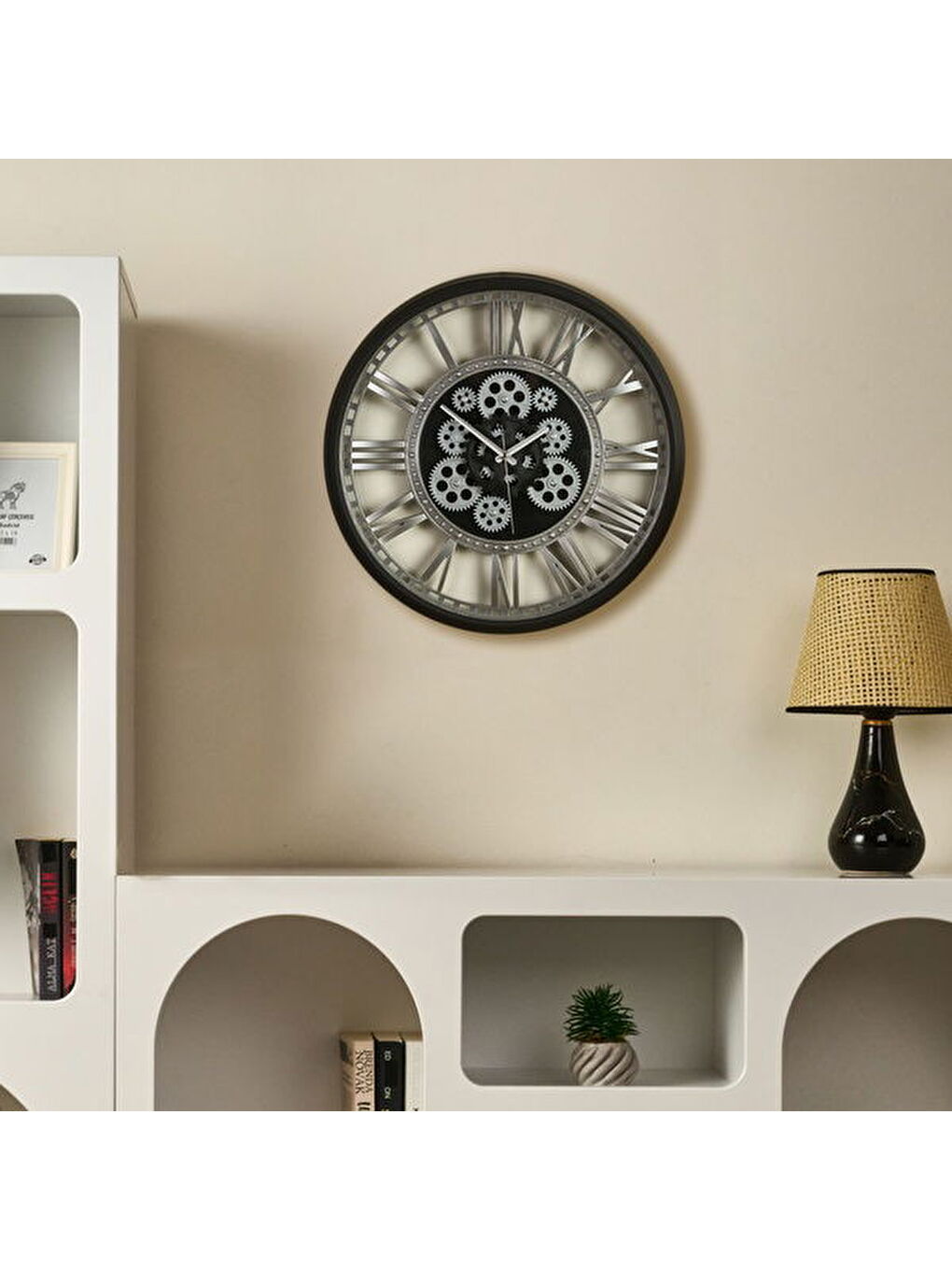 Çarklı Duvar Saati - Siyah / Gri - 50 cm-3