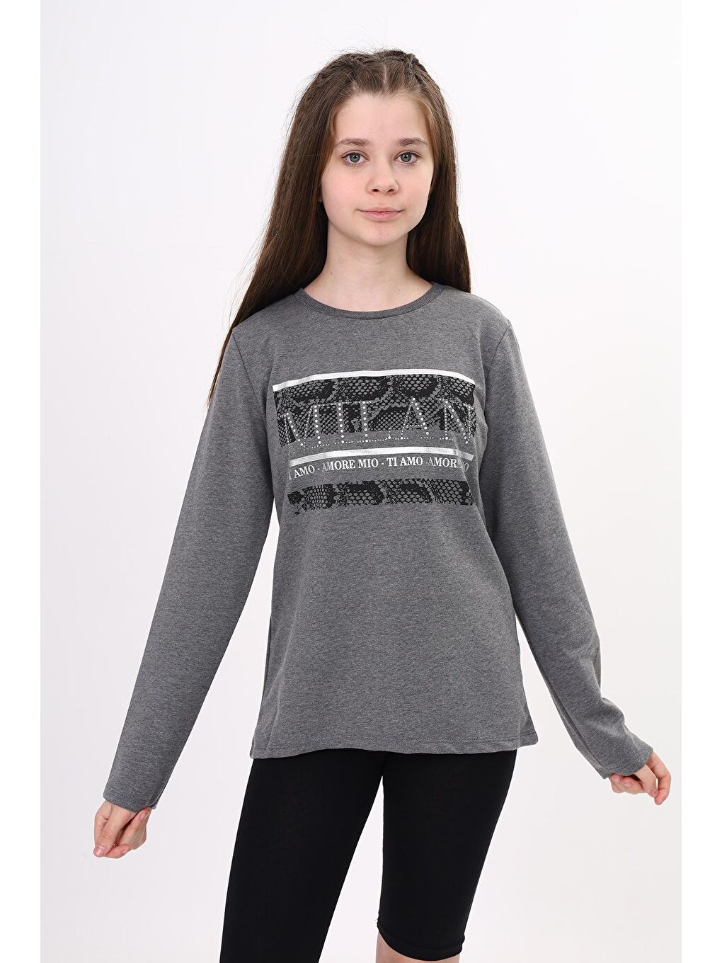 Toontoykids Antrasit Kız Çocuk Milan Baskılı Sweatshirt