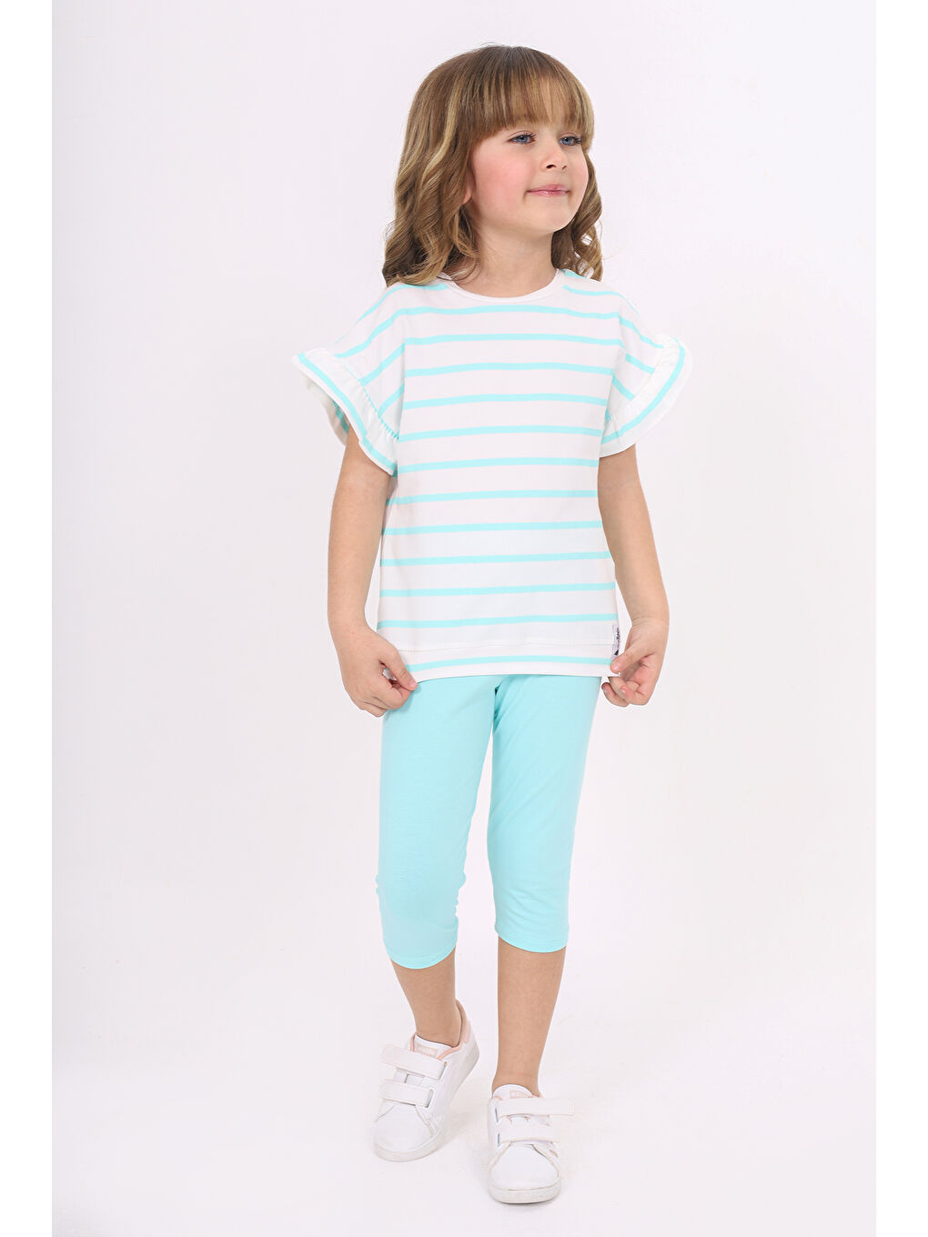 Turkuaz Kız Çocuk Baskılı Kaprili Takım