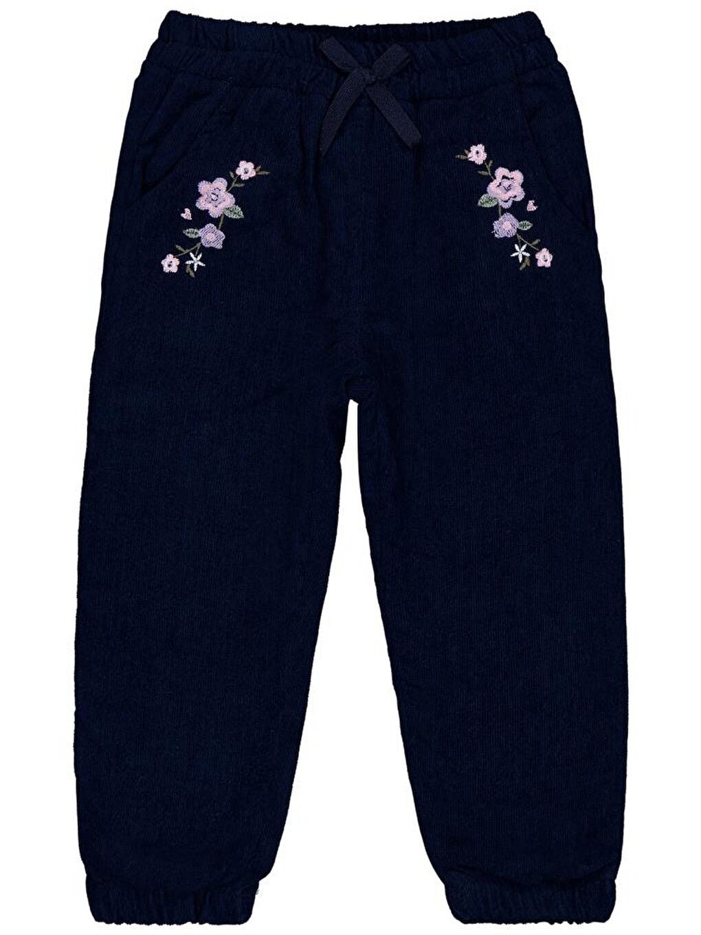 Lacivert Kız Çocuk Büyük Çiçek Nakışlı 2-5 Yaş Pantolon