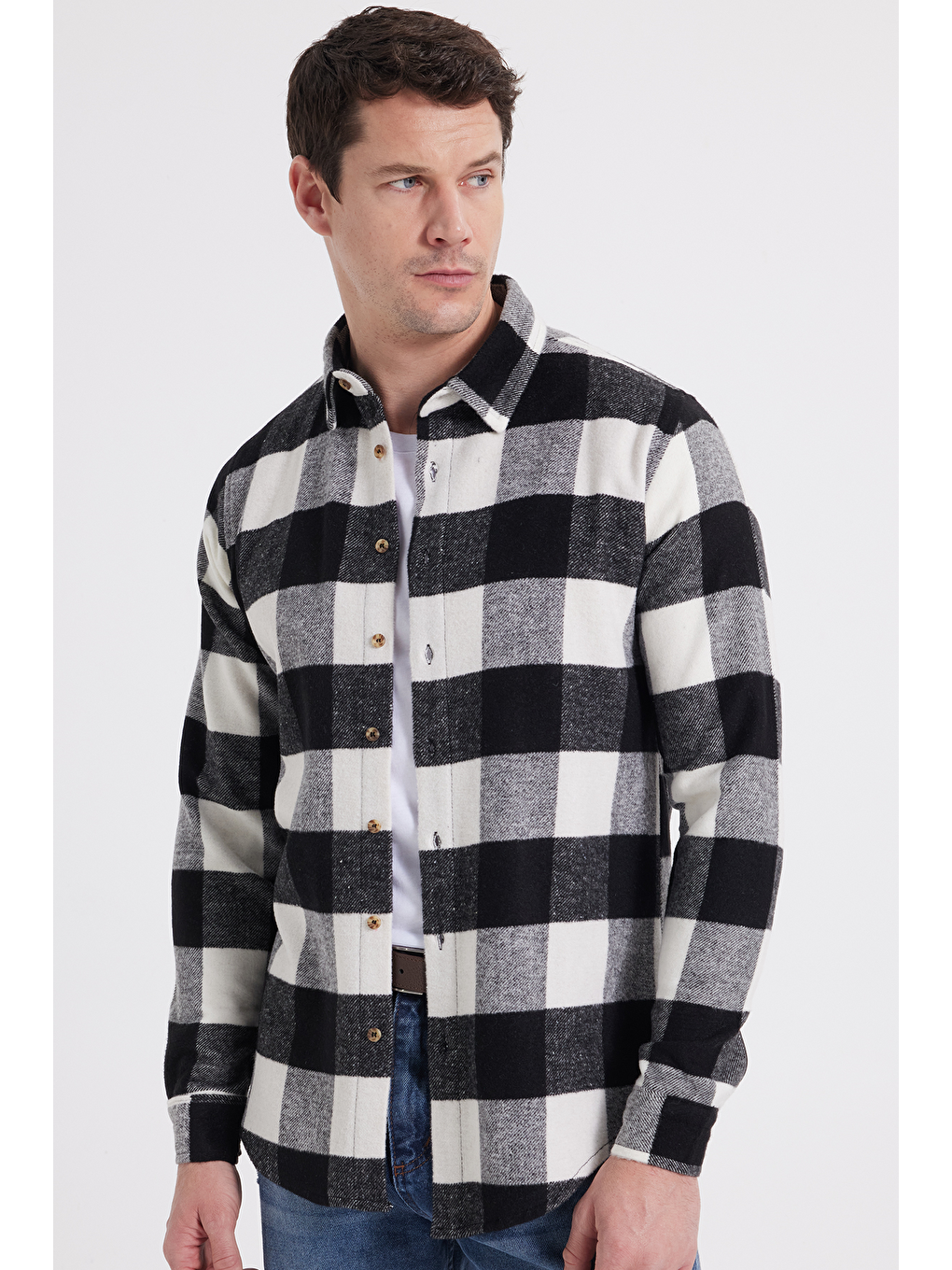 Karışık Erkek Slim Fit Dar Kesim Kareli Kışlık Oduncu Gömlek-6