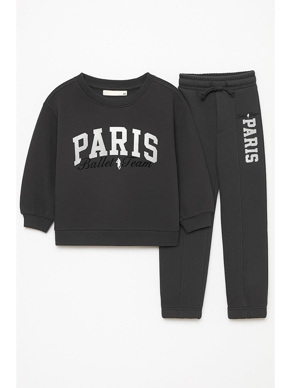 Kız Çocuk Pamuklu Siyah Ballet Team Yazılı Eşofman Takımı - Sweatshirt Ve Alt Üst Takım