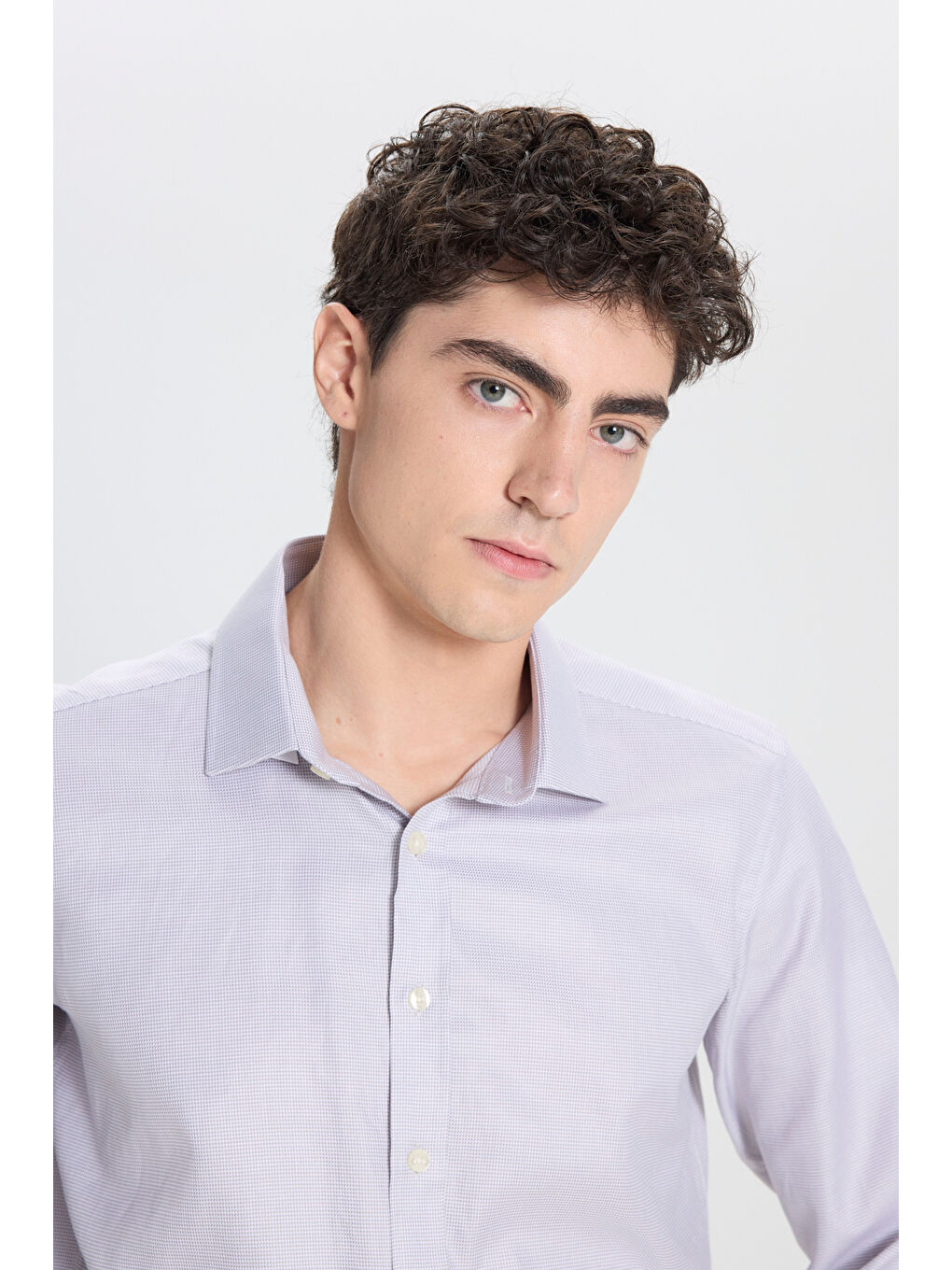 Erkek Gri-Beyaz %100 Pamuk Slim Fit Dar Kesim Klasik Yaka Kareli Gömlek-4