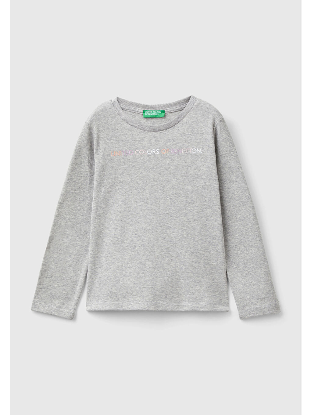 United Colors Of Benetton Kız Çocuk Gri Melanj Önü Su Bazlı Logo Baskılı Sweatshirt