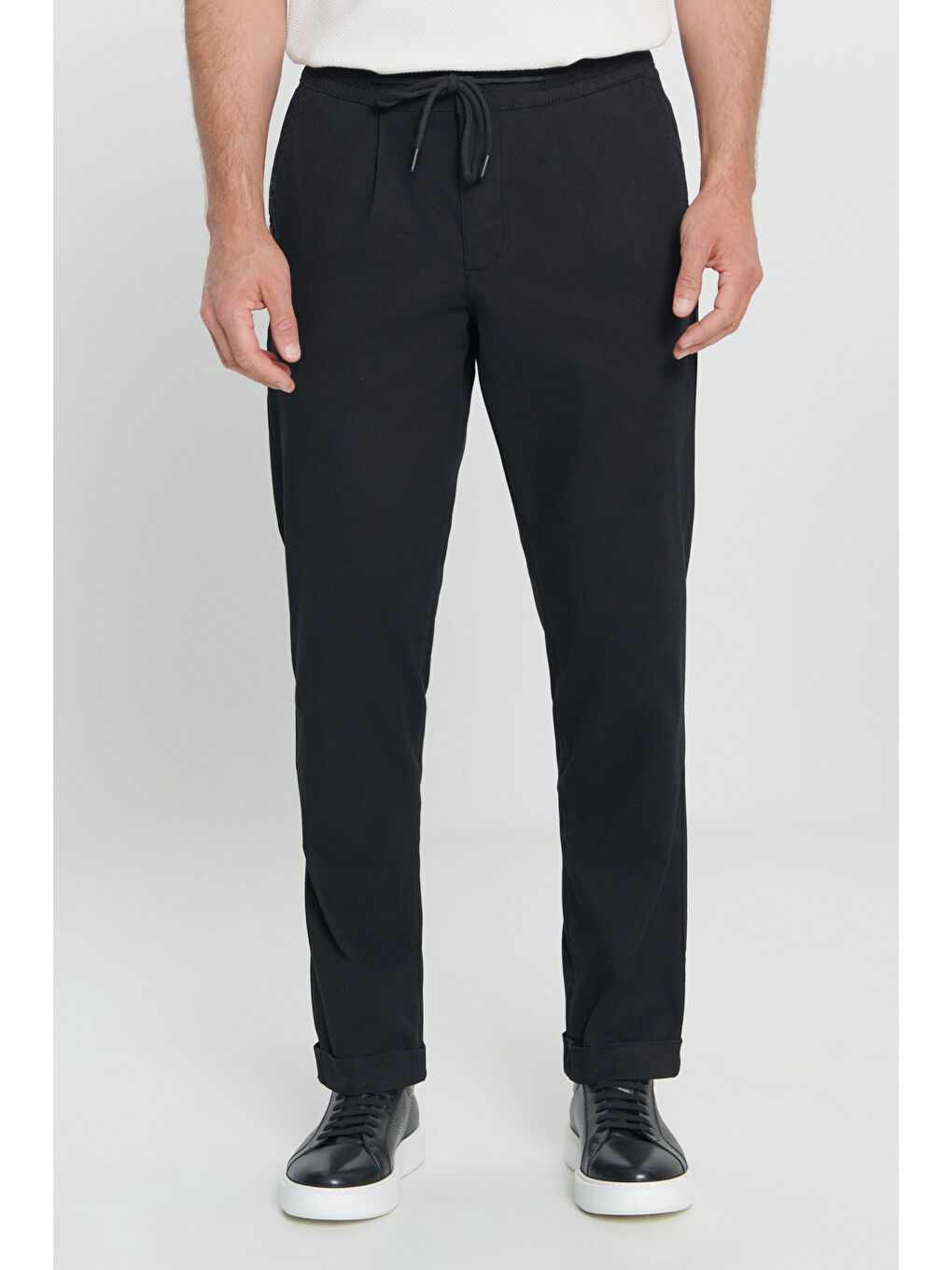 Erkek Siyah Comfort Fit Rahat Kesim Yan Cepli Pantolon-5