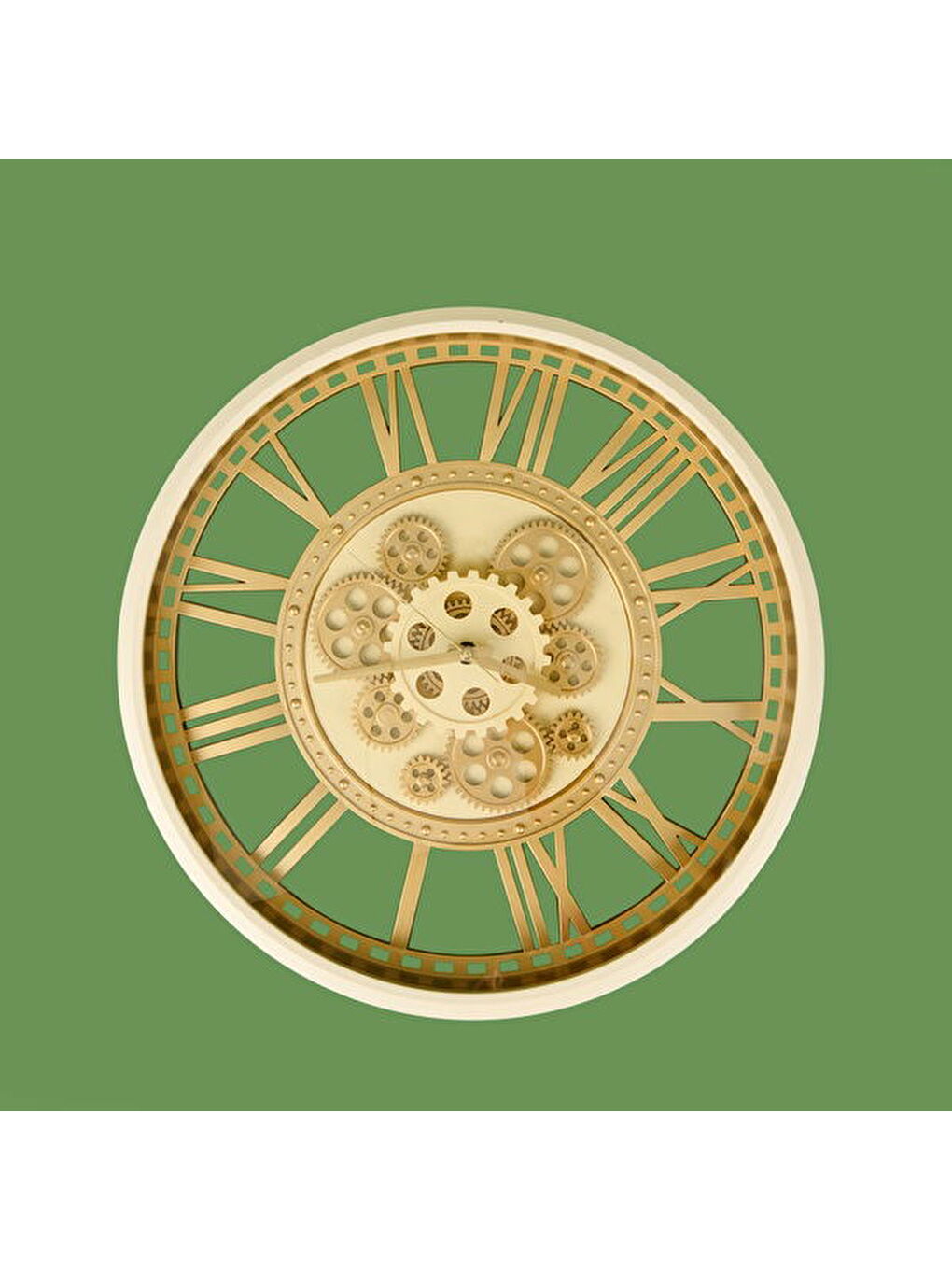 Sarı Çarklı Duvar Saati - Krem / Altın - 50 cm