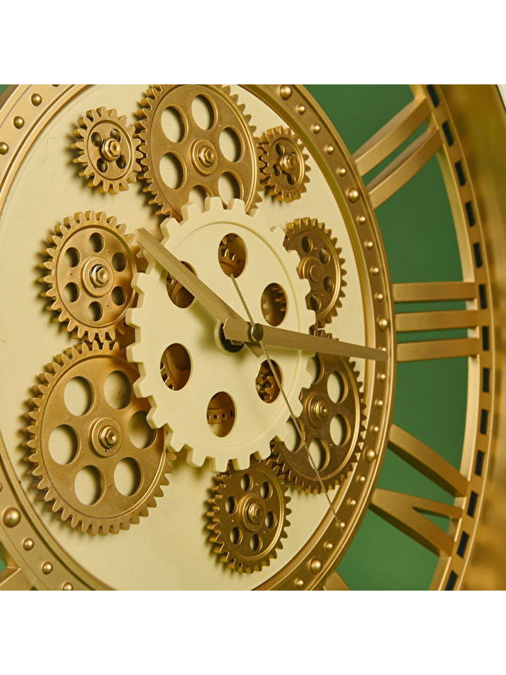 Sarı Çarklı Duvar Saati - Krem / Altın - 50 cm-1