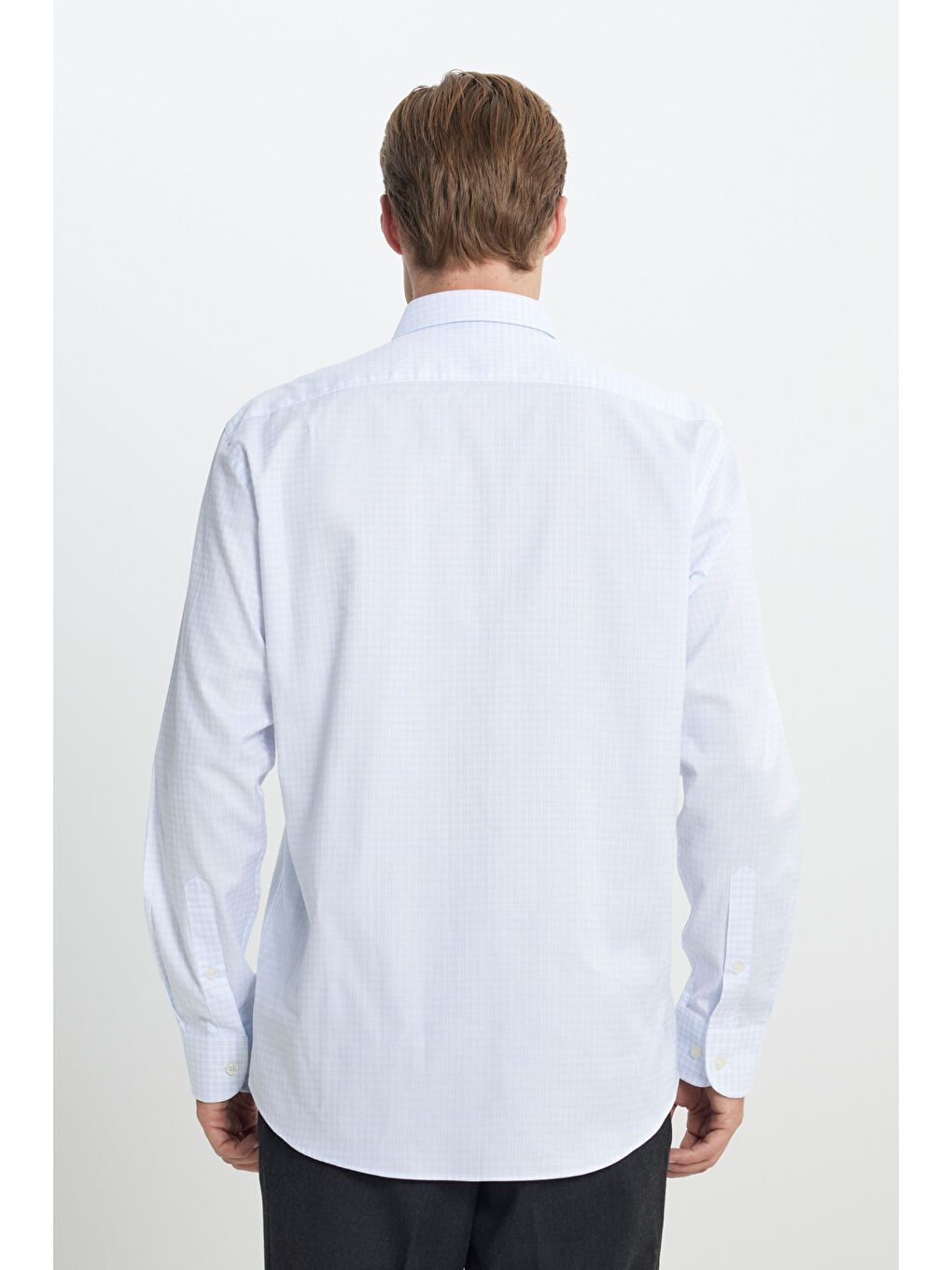 Erkek Mavi-Beyaz %100 Pamuk Comfort Fit Rahat Kesim Gizli Düğmeli Yaka Kareli Gömlek-4