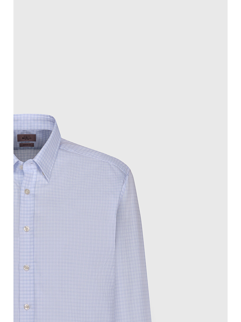 Erkek Mavi-Beyaz %100 Pamuk Comfort Fit Rahat Kesim Gizli Düğmeli Yaka Kareli Gömlek-5