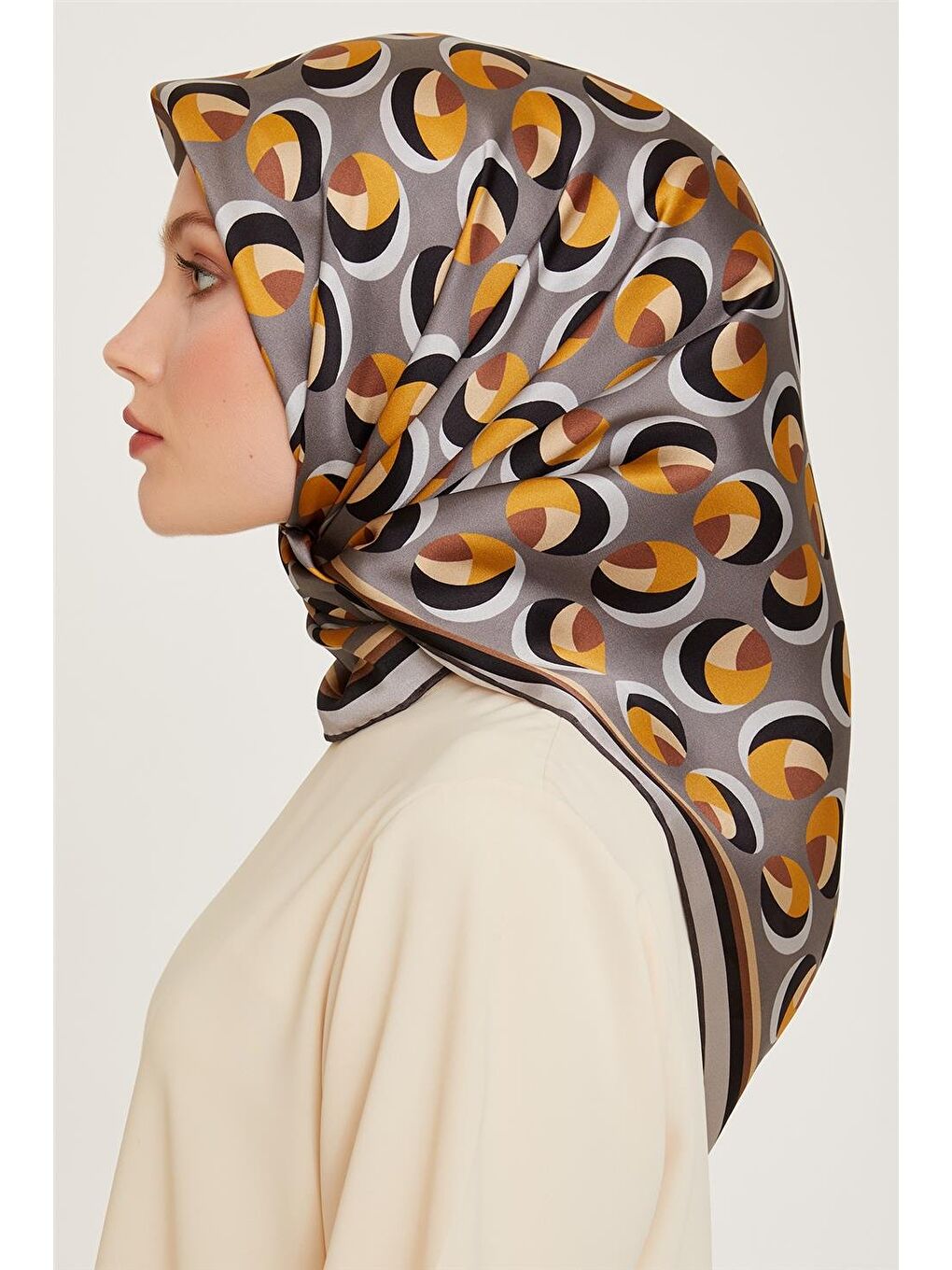 Karışık Geometrik Desenli Twill Saf İpek Eşarp 9219D 36-2