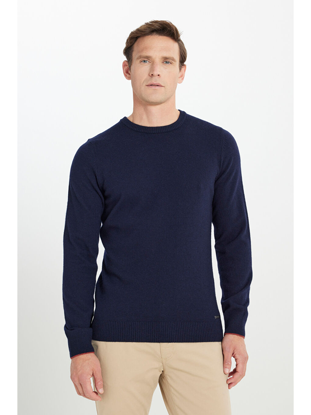 Erkek Lacivert Sıcak Tutan Yün Standart Fit Normal Kesim Bisiklet Yaka Triko Kazak