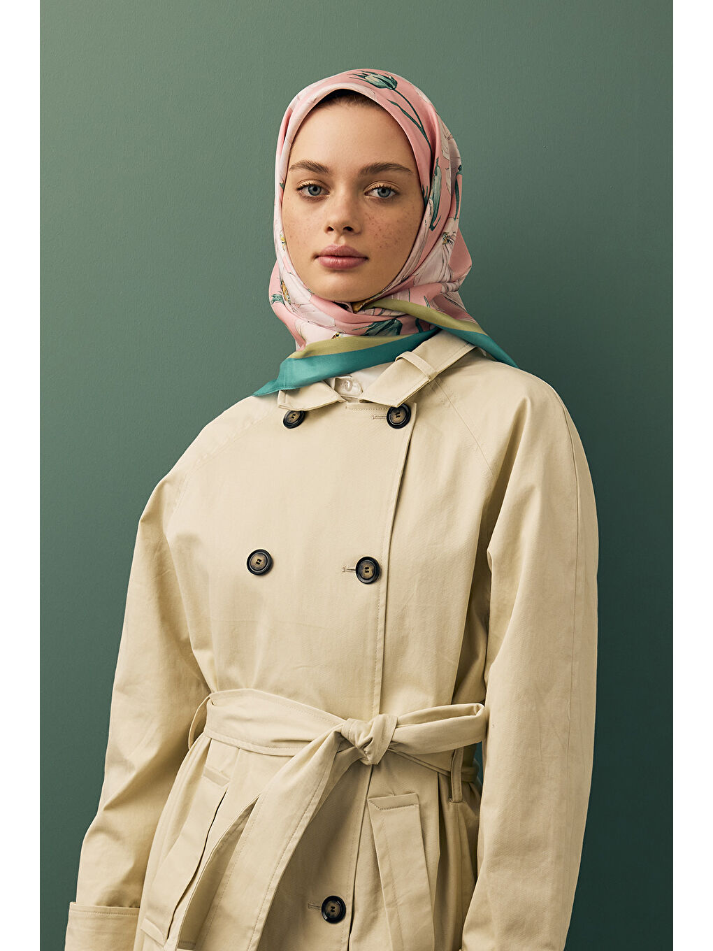 Pembe Twill İpek Eşarp Daisy Pudra-1