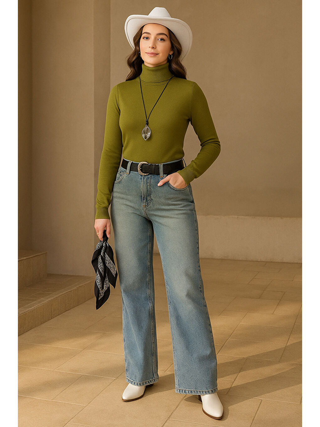 Yeşil Regular Fit Balıkçı Yaka Kazak 25K0780K1-1