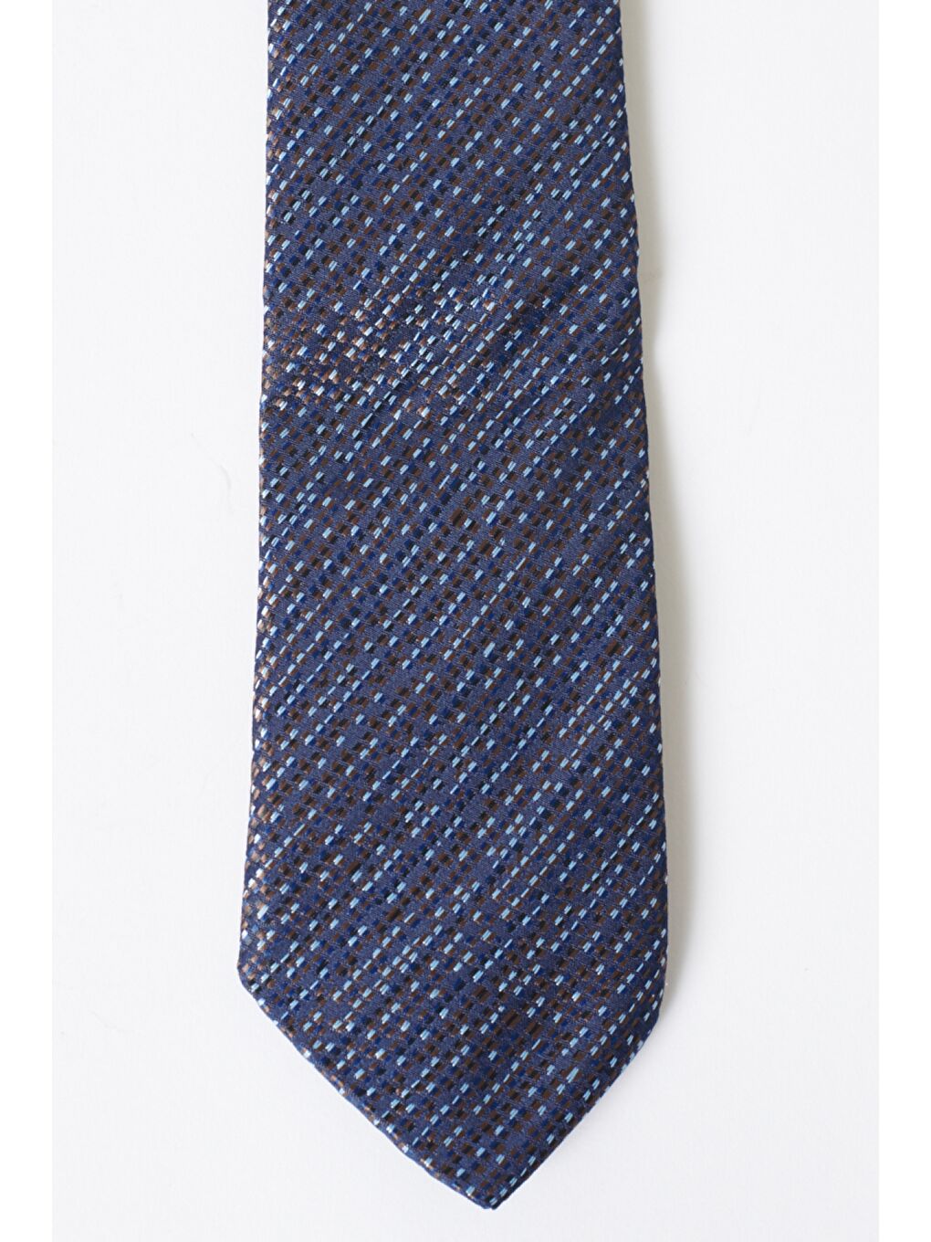 Erkek Kahve-Mavi Desenli Kahverengi Mavi Klasik Kravat-1