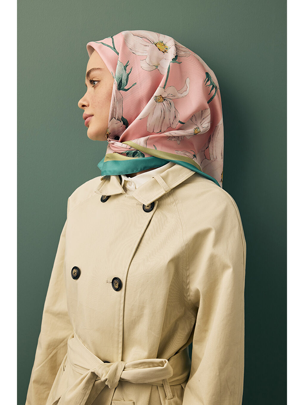 Pembe Twill İpek Eşarp Daisy Pudra-2