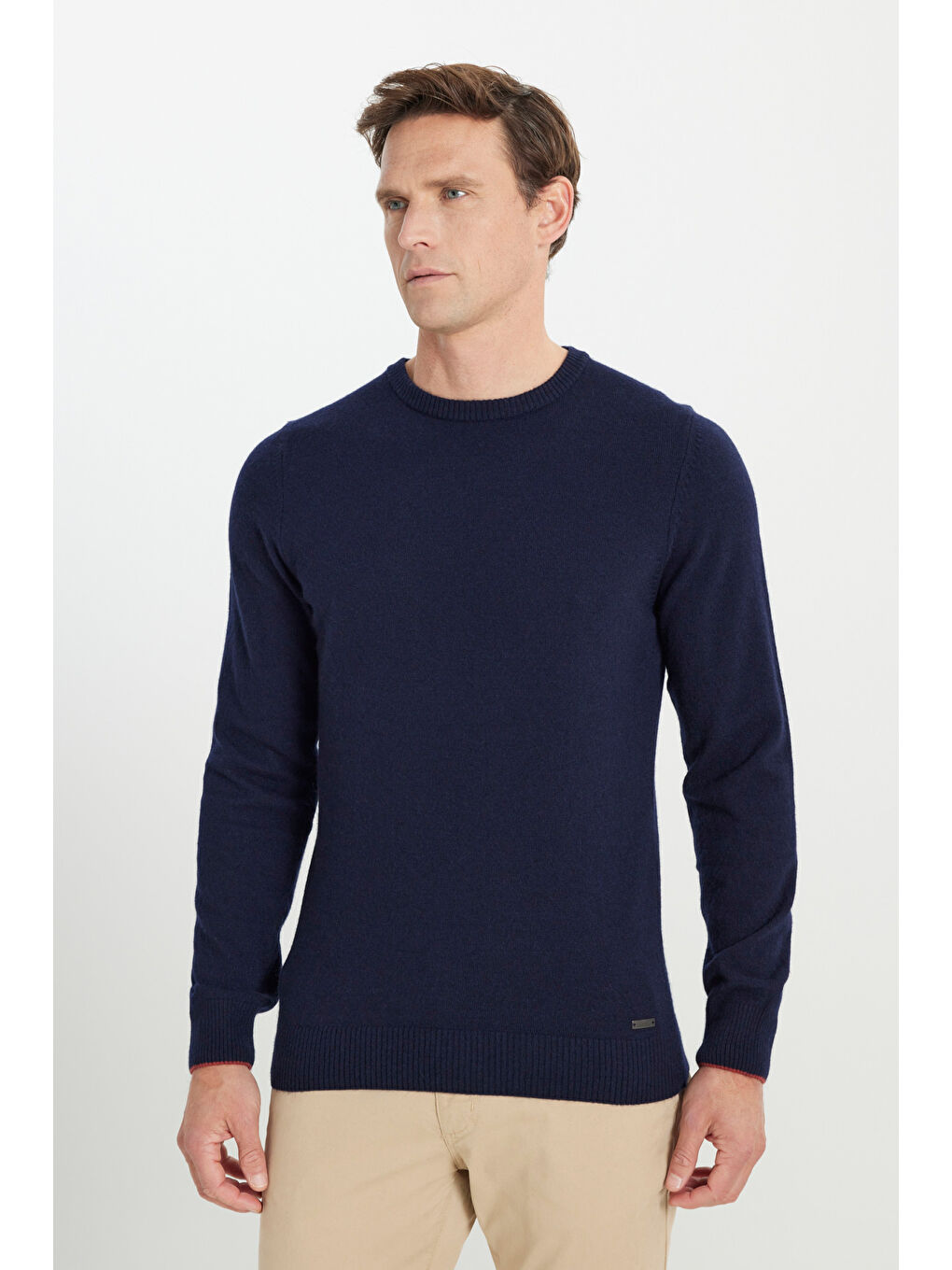 Erkek Lacivert Sıcak Tutan Yün Standart Fit Normal Kesim Bisiklet Yaka Triko Kazak-2