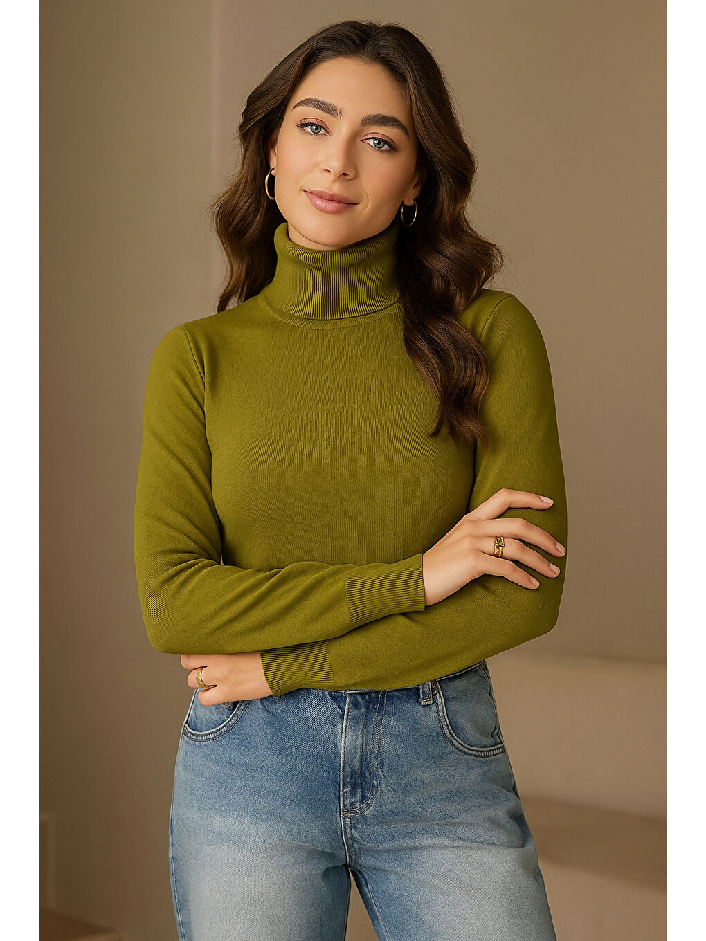 Yeşil Regular Fit Balıkçı Yaka Kazak 25K0780K1-2