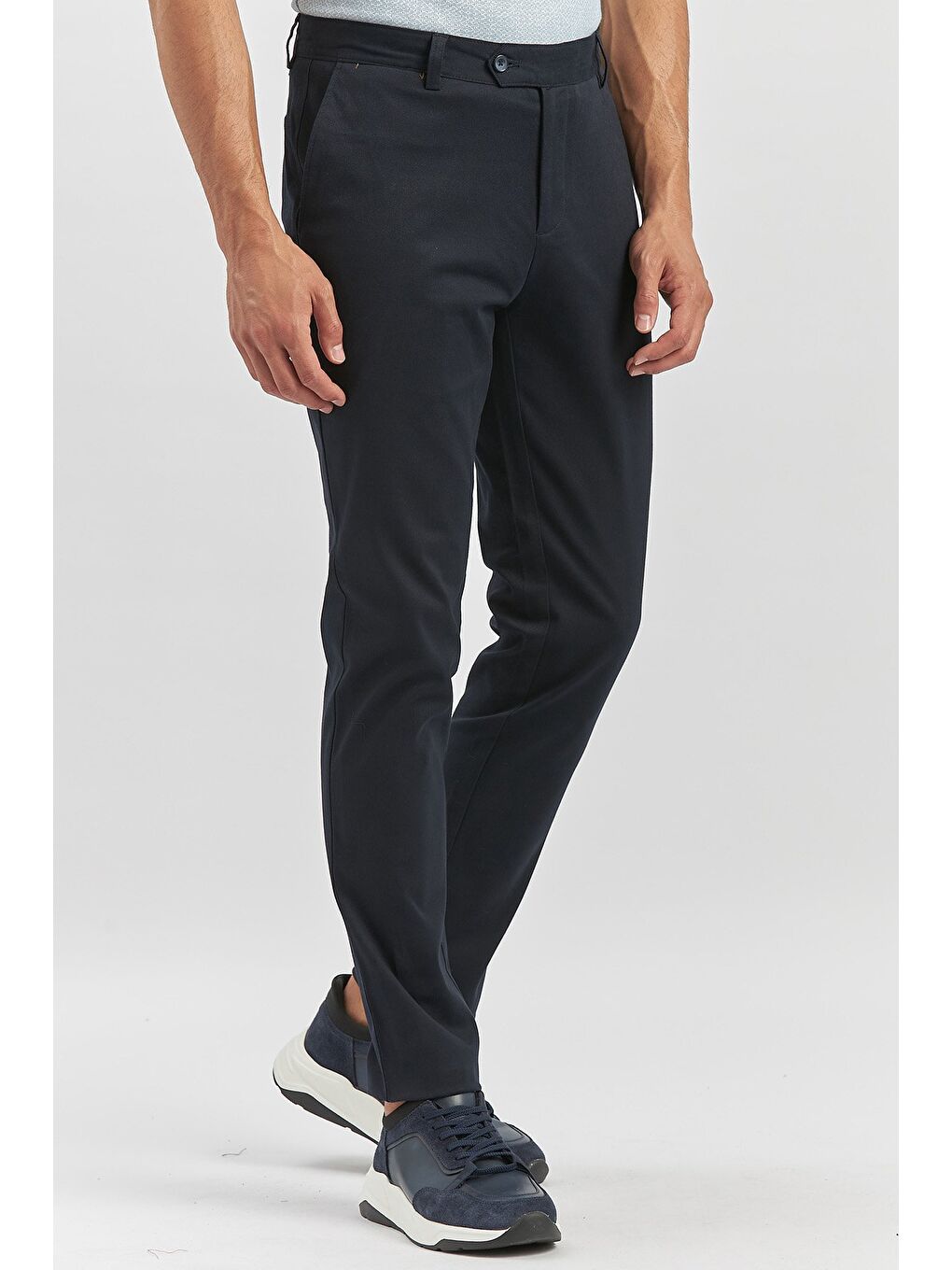 Koyu Lacivert Pamuklu Yandan Cepli Casual Slim Fit Chino Pantolon 1003240905