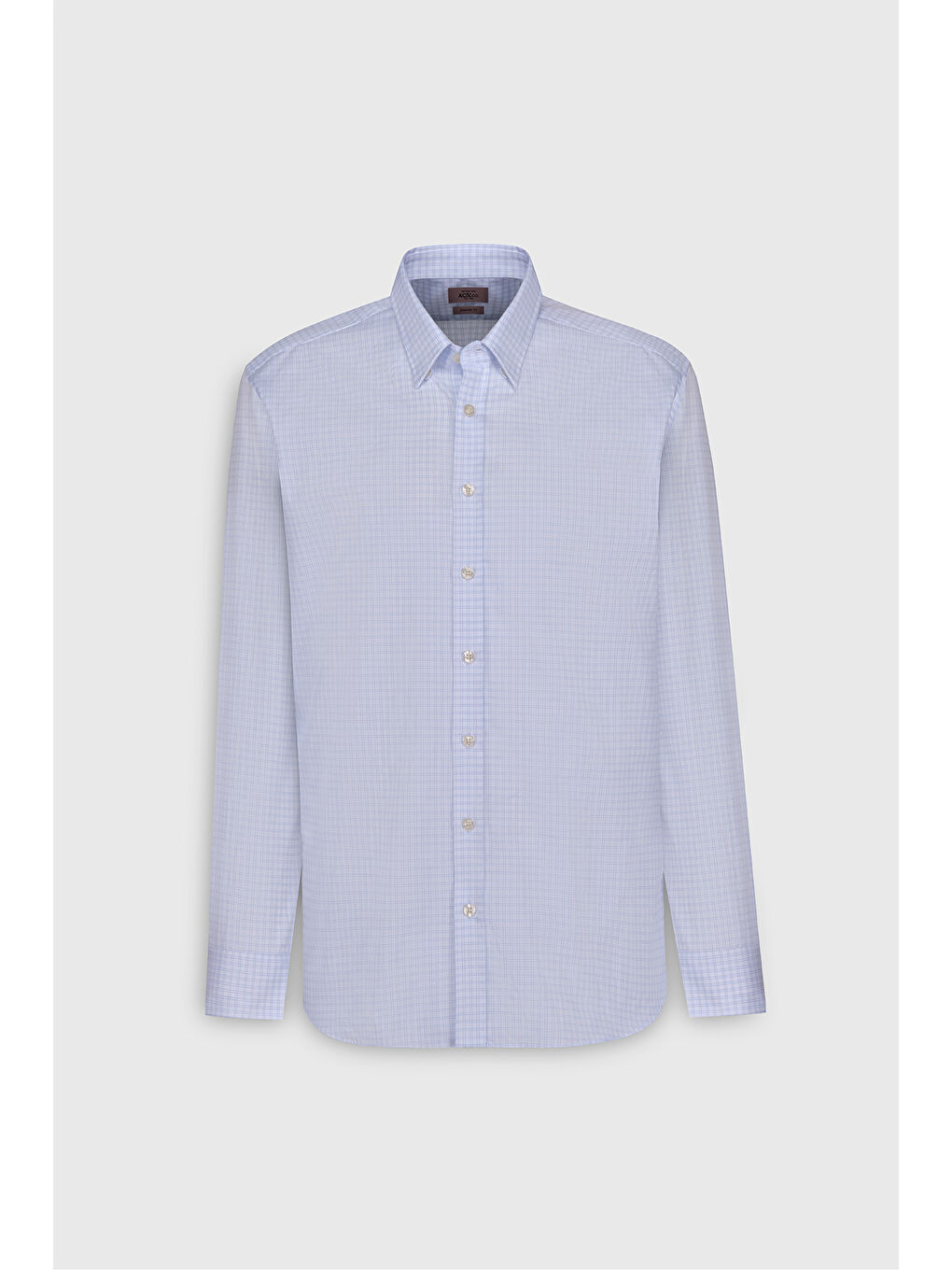 Erkek Mavi-Beyaz %100 Pamuk Comfort Fit Rahat Kesim Gizli Düğmeli Yaka Kareli Gömlek-7